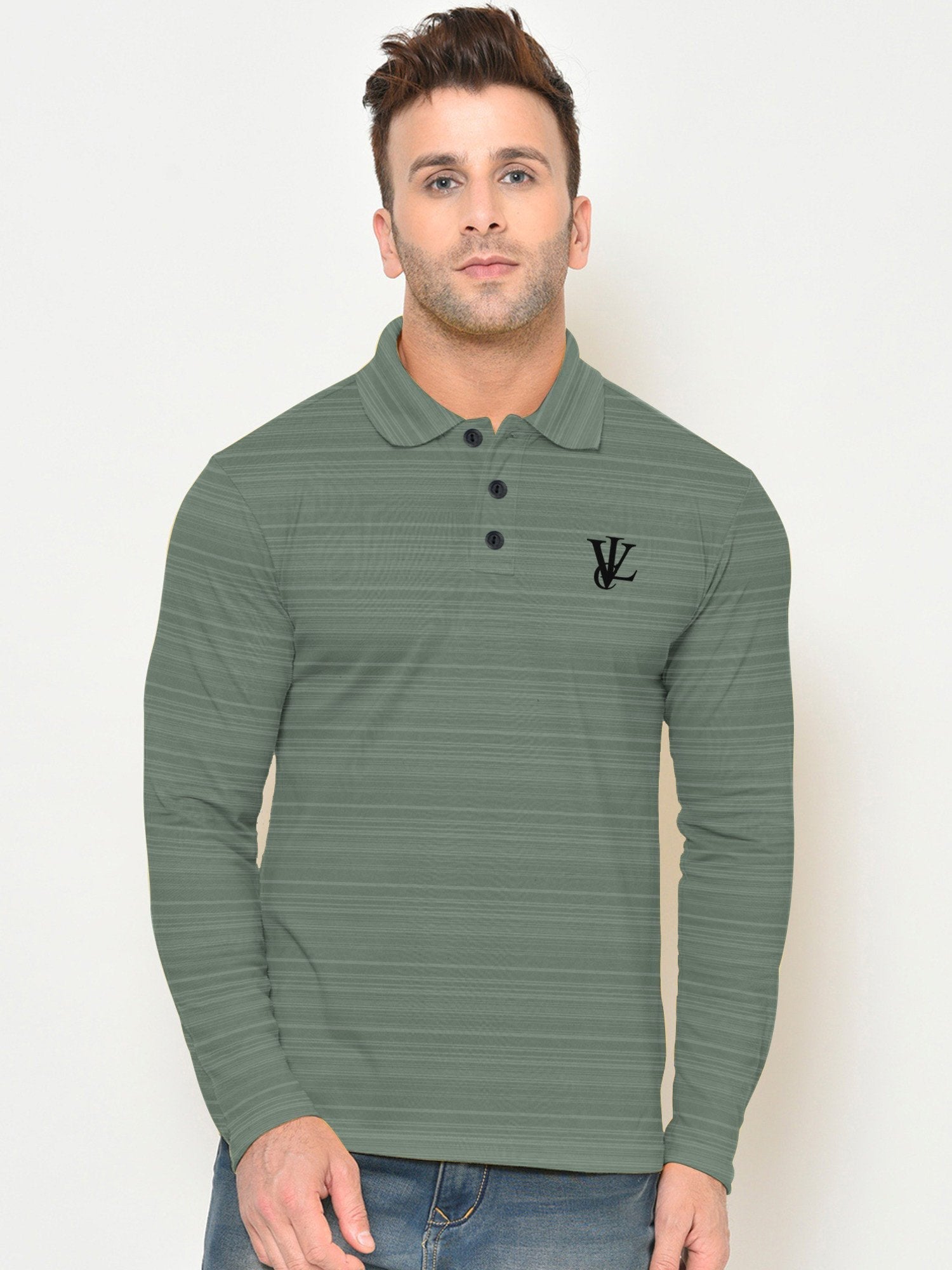 Louis Vicaci Long Sleeve Polo For Men-Green with Linning-BE15064