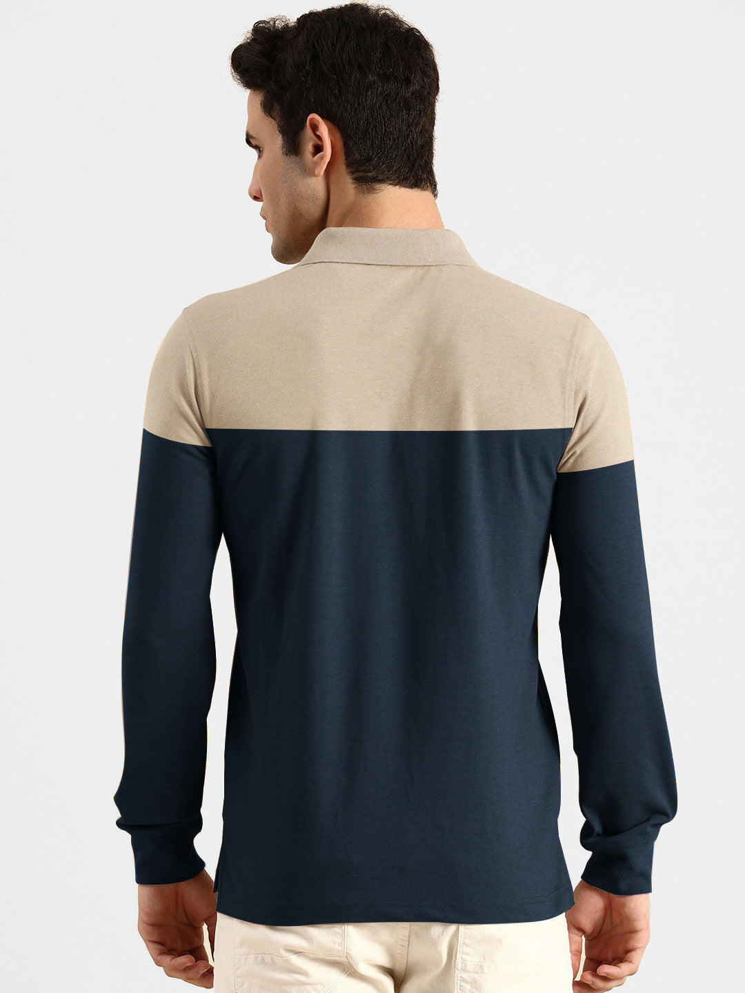 U.S.P.A Long Sleeve Polo Shirt For Men-Wheat & Navy-SP6436