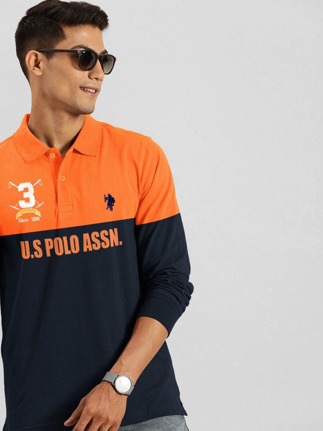 U.S.P.A Polo Shirt For Men-Orange & Dark Navy-RT35