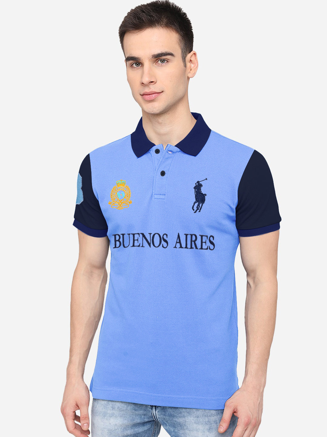 Summer Polo Shirt For Men-Light Blue & Navy-RT780