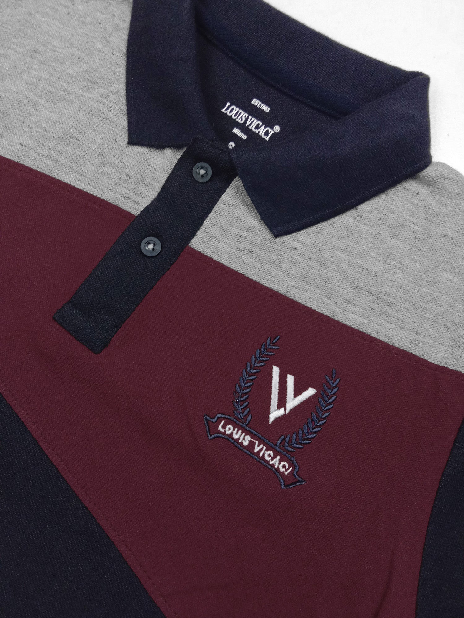 LV Summer Polo Shirt For Men-Navy with Grey Melange & Maroon-SP1439/RT2327