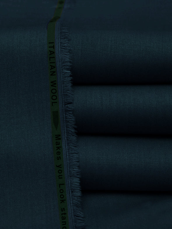 Soft Italian Crystal Wool Unstitched Fabric For Winter-Dark Cyan Blue-BE262/BR1066