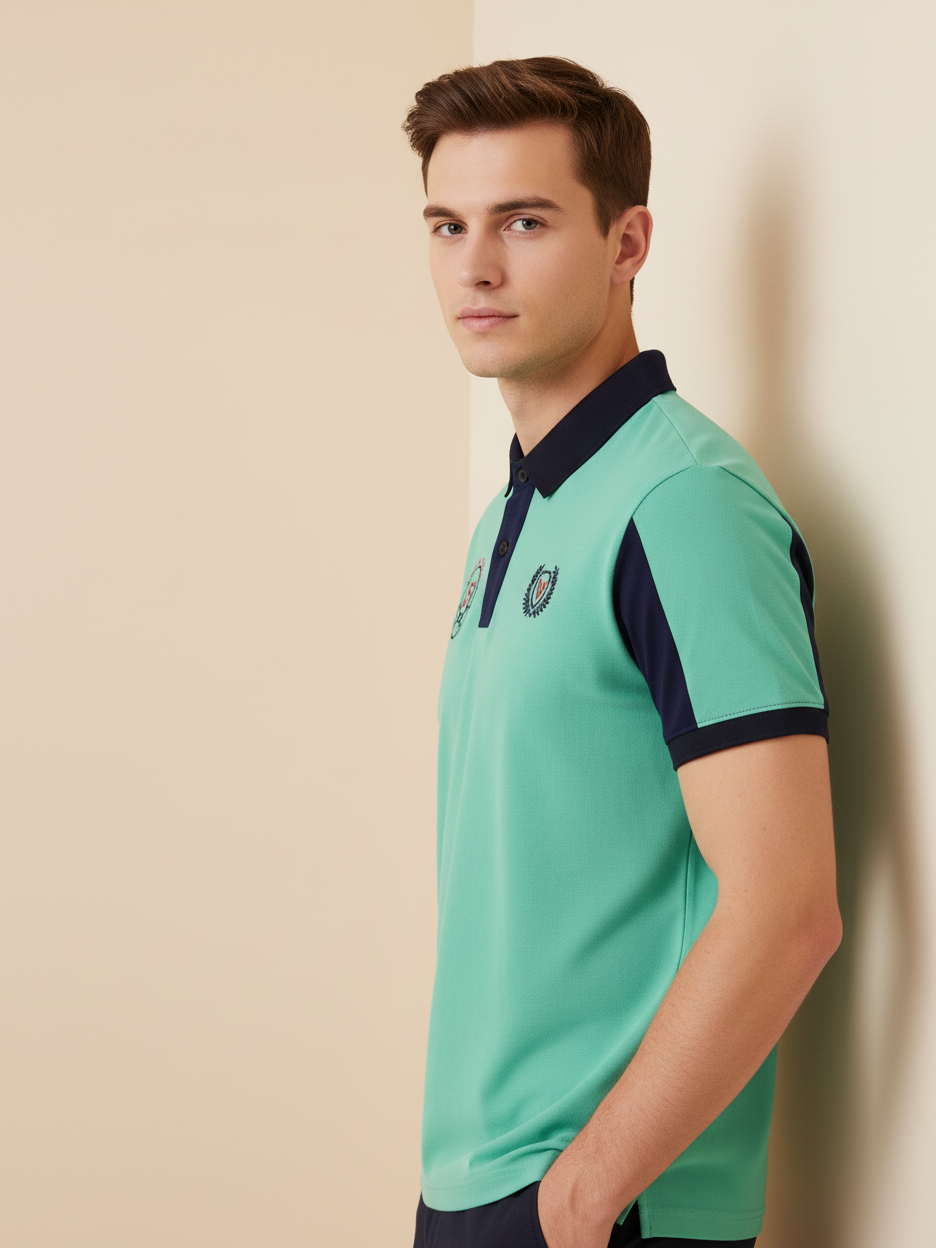 LV Summer Polo Shirt For Men-Light Green & Dark Navy-BE851