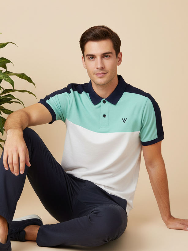LV Summer Polo Shirt For Men-Light Cyan Green & White-BE771/BR13018