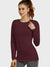 Miss Popular Long Sleeve Viscous Tee Shirt For Women-Maroon-SP3173