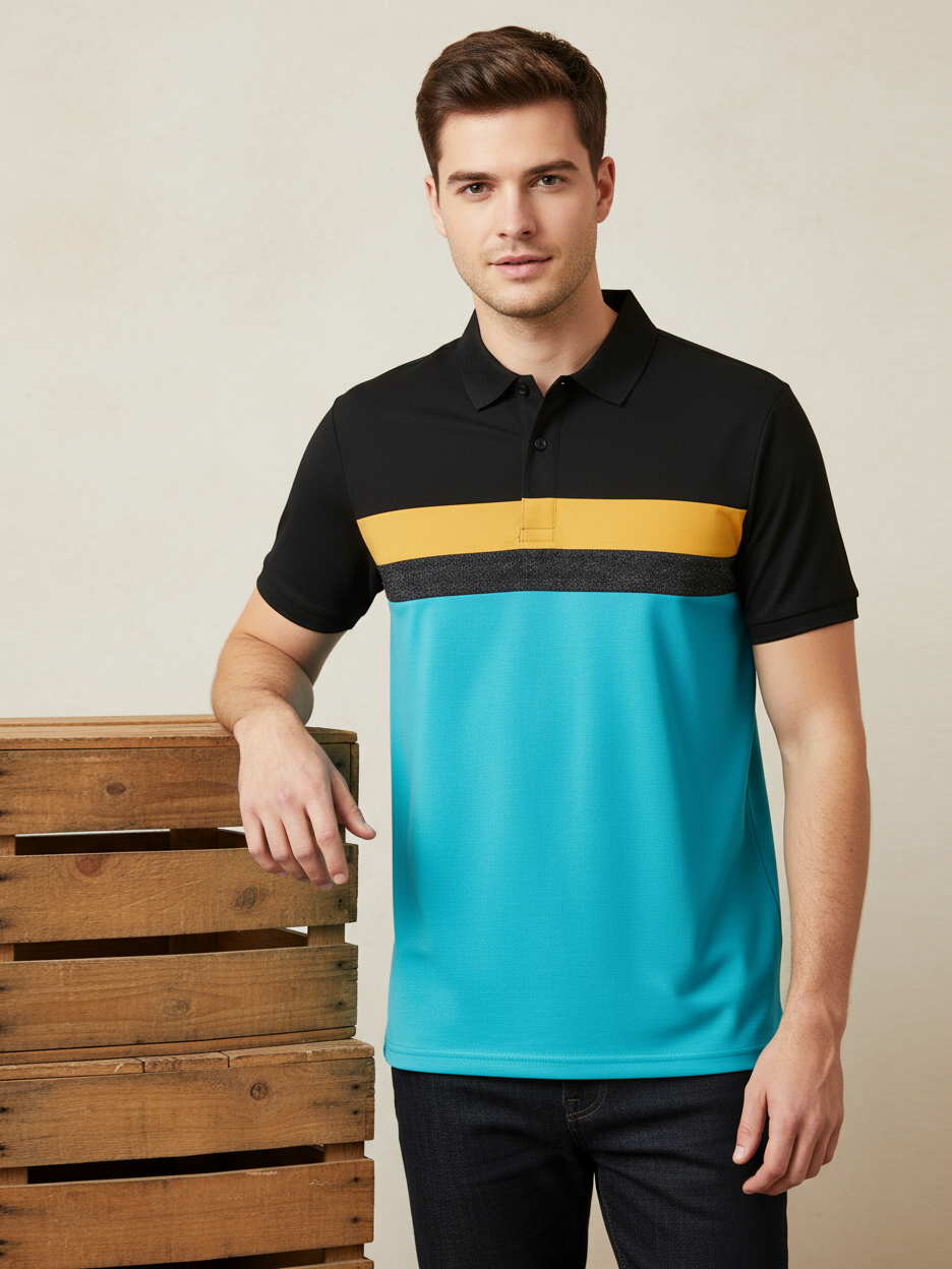 NXT Summer Polo Shirt For Men-Sky with Black-BE680/BR12933