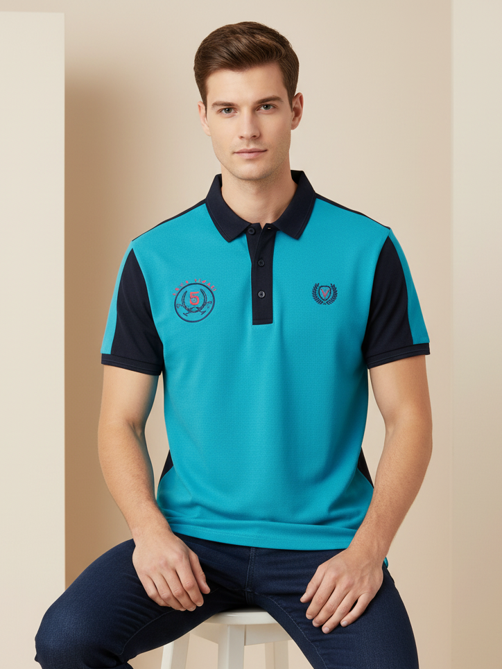 LV Summer Polo Shirt For Men-Blue & Dark Navy-SP1568/RT2371