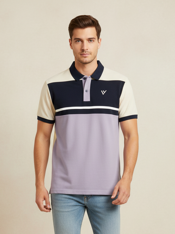 LV Summer Polo Shirt For Men-Light purple with Navy & Off White-SP1580/RT2379