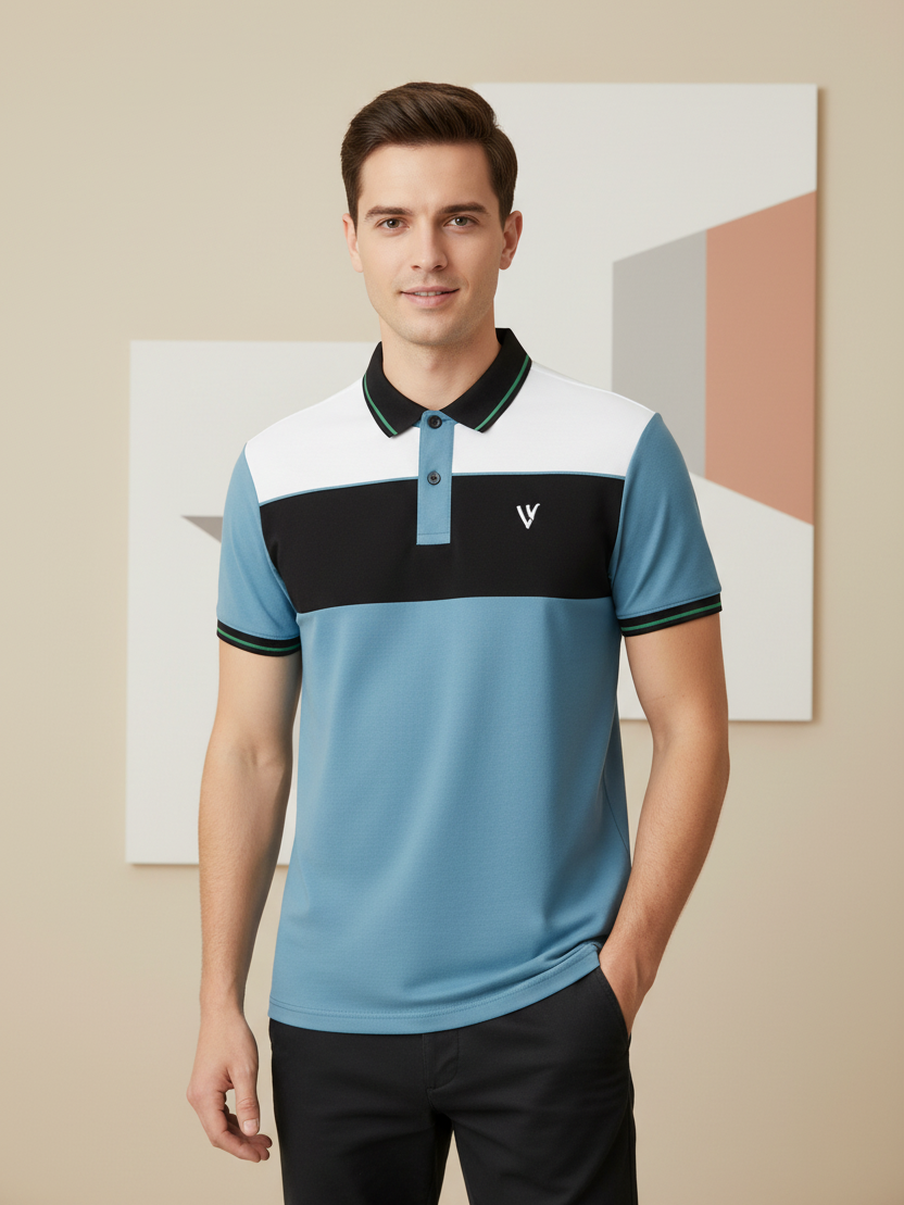 LV Summer Polo Shirt For Men-Bond Blue with White & Black Panel-BE808/BR13049