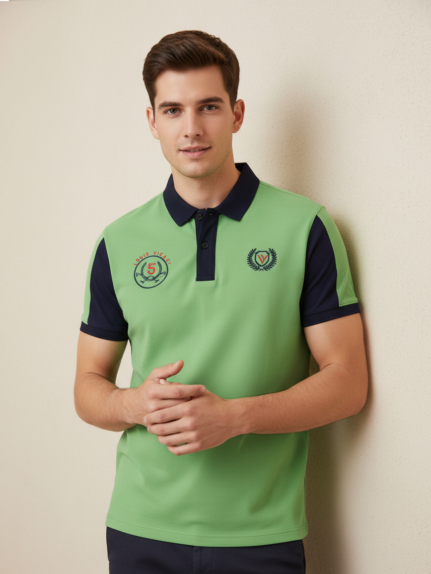 LV Summer Polo Shirt For Men-Parrot & Dark Navy-BE855/BR13093