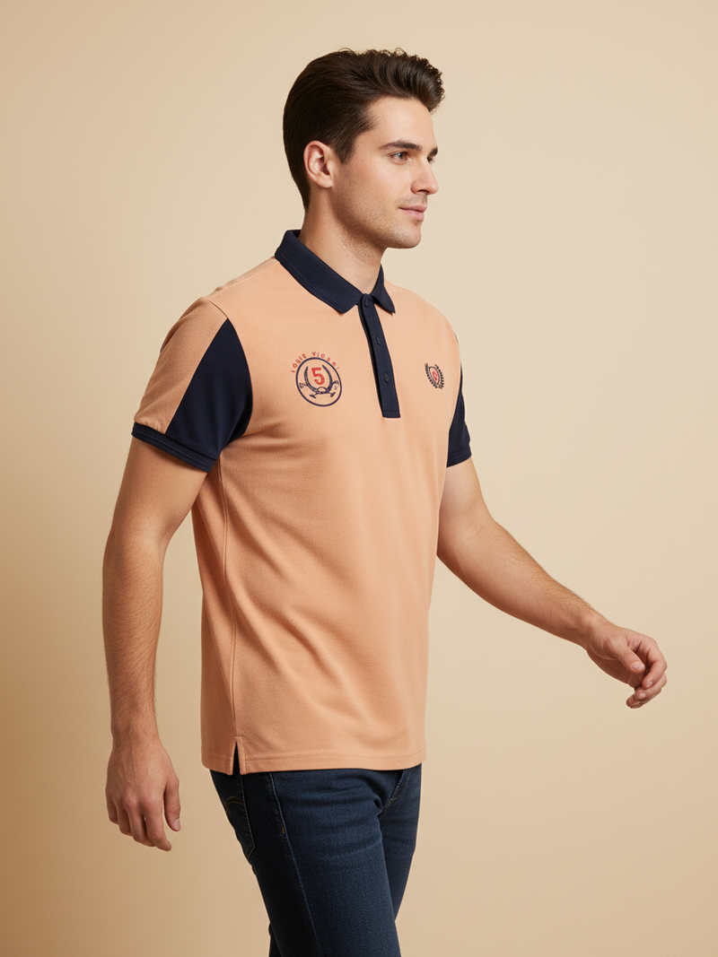 LV Summer Polo Shirt For Men-Light Salmon & Dark Navy-SP1570/RT2372