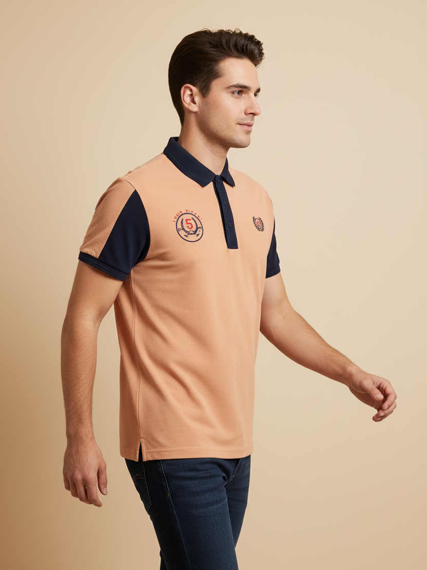 LV Summer Polo Shirt For Men-Light Salmon & Dark Navy-SP1570/RT2372