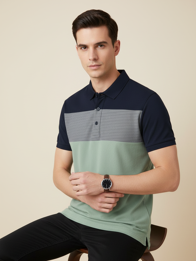 NXT Summer Polo Shirt For Men-Light Green with Navy Panel-BE688/BR12941