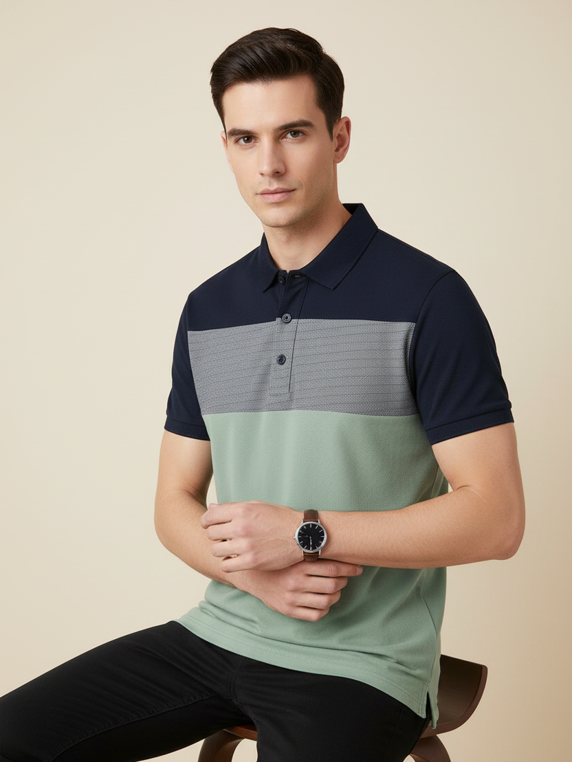 NXT Summer Polo Shirt For Men-Light Green with Navy Panel-BE688/BR12941