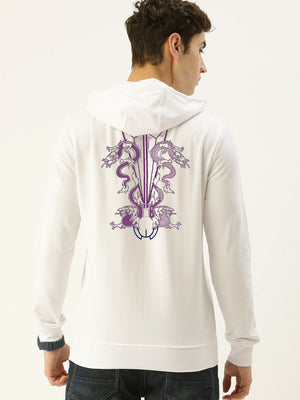 Eagle Wood Fleece Pullover Hoodie For Men-White-SP789