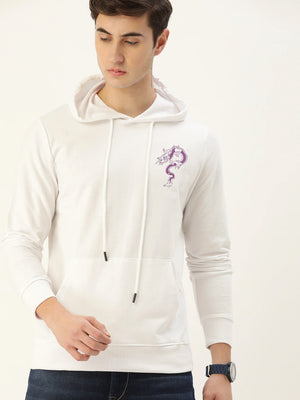 Eagle Wood Fleece Pullover Hoodie For Men-White-SP789