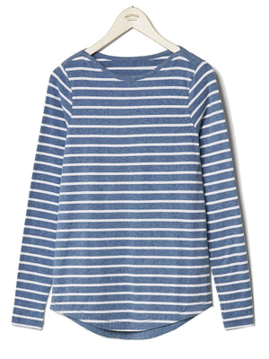 Next Long Sleeve Crew Neck Jersey Lycra Strech Blouse For Ladies-Blue With Stripes-AN3886