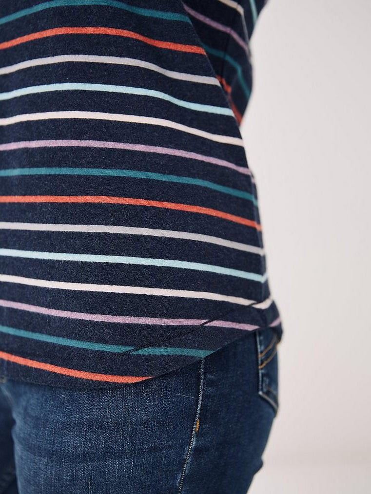 Nxt Long Sleeve Crew Neck Jersey Lycra Strech Blouse For Ladies-Navy With Stripes-RZ24