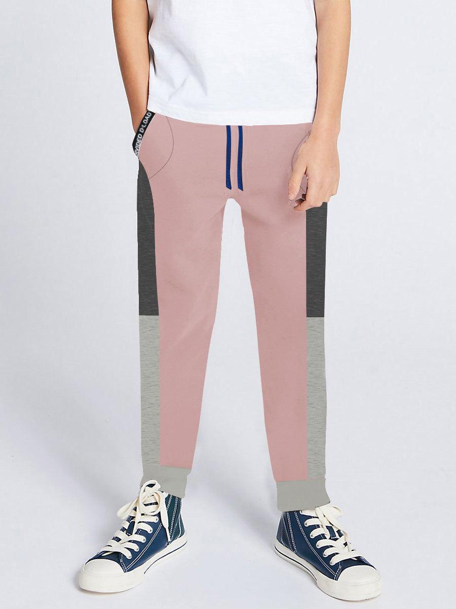 Next Slim Fit Jogger Trouser For Kids-Light Pink Melange with Charcoal & Grey Melange Panels-SP2672