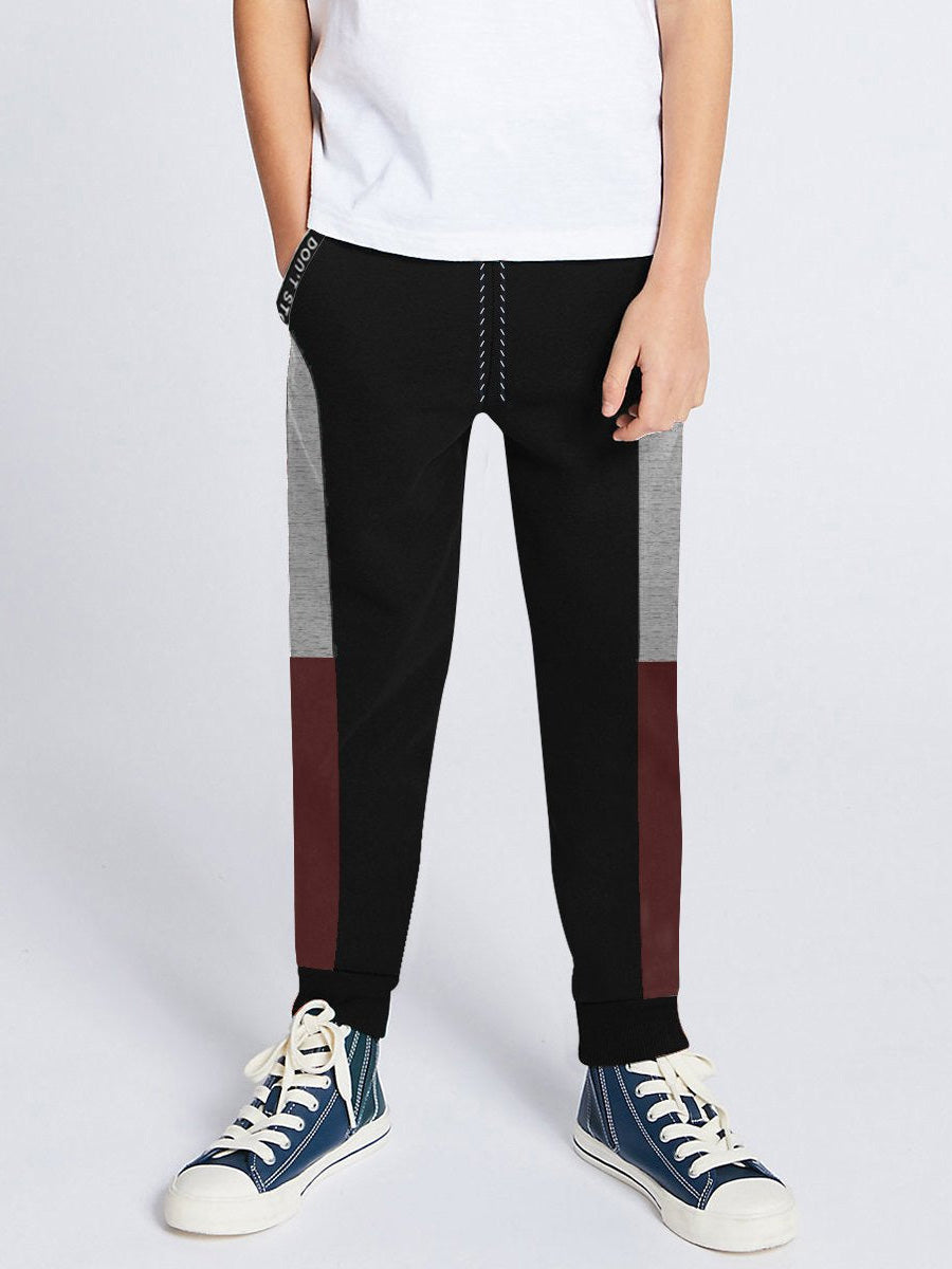 Next Single Jersey Trouser For Kids-Black with Grey & Maroon Stripe-BE2011