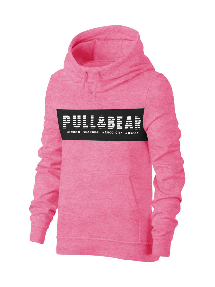 P B Fleece Pullover Hoodie For Men Pink Melange With Black Panel SP737