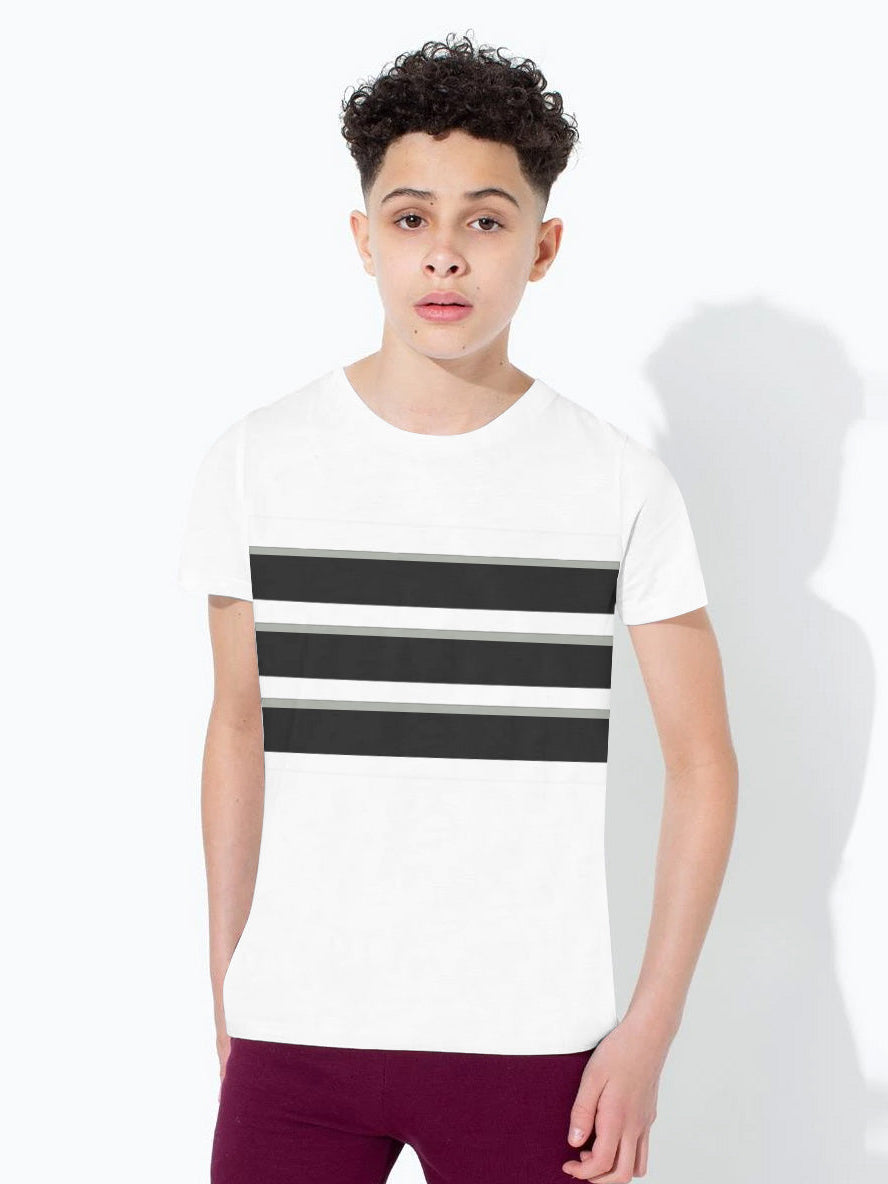 NXT Crew Neck Single Jersey Tee Shirt For Kids-White with Stripes-SP2295