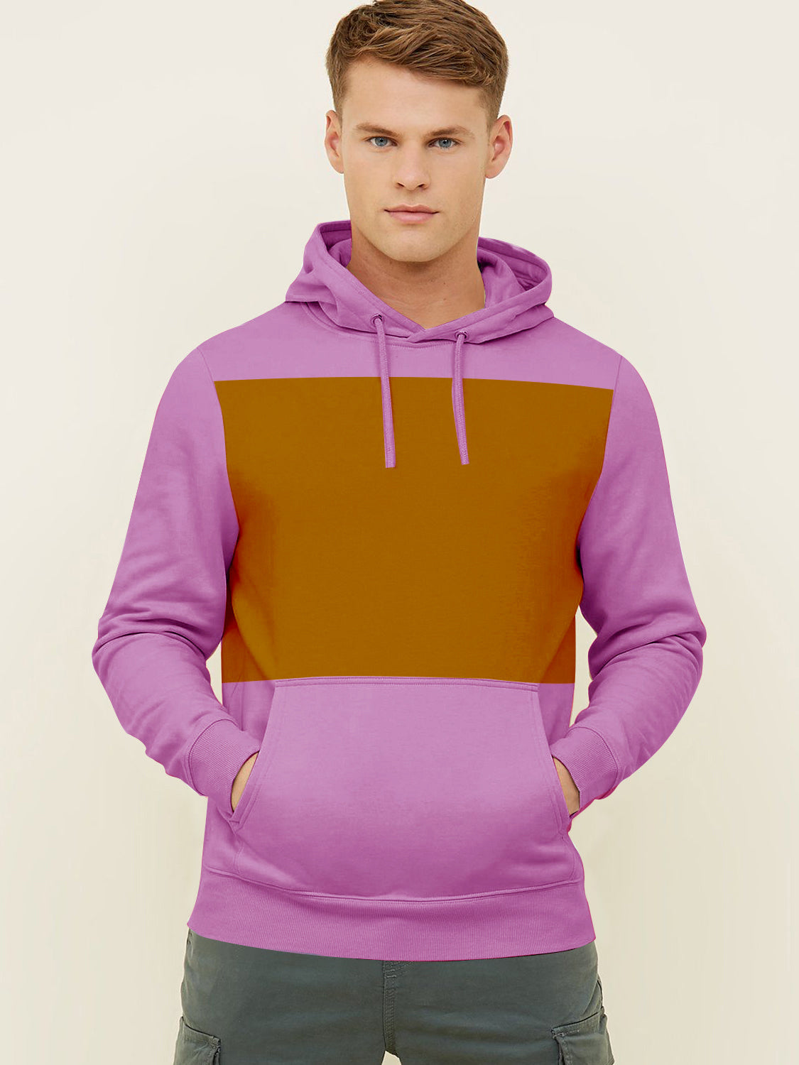 Next Fleece Pullover Hoodie For Men-Light Magenta With Panel-SP388
