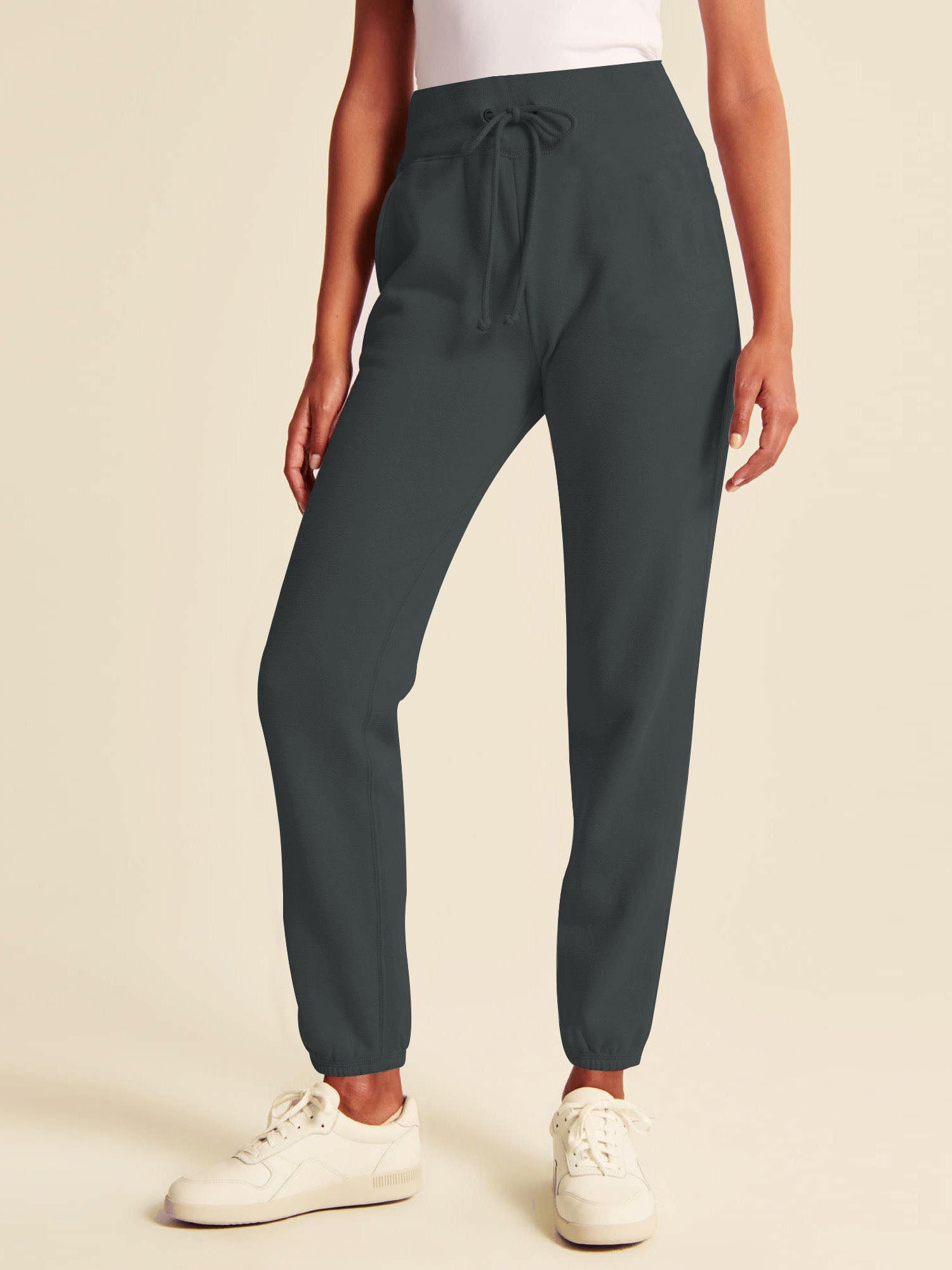 NK Fleece Without Pockets Gathering Bottom Trouser For Ladies-Slate Grey-SP582