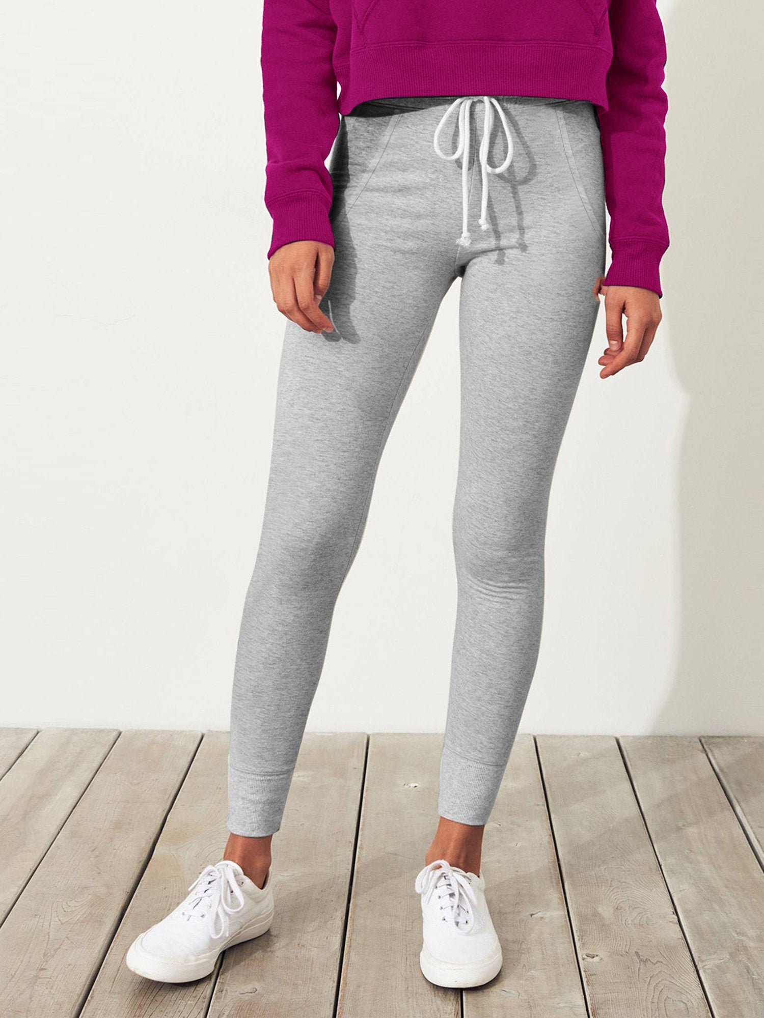 NK Fleece Slim Fit Without Pockets Trouser For Ladies-Grey Melange-SP532/RT2148