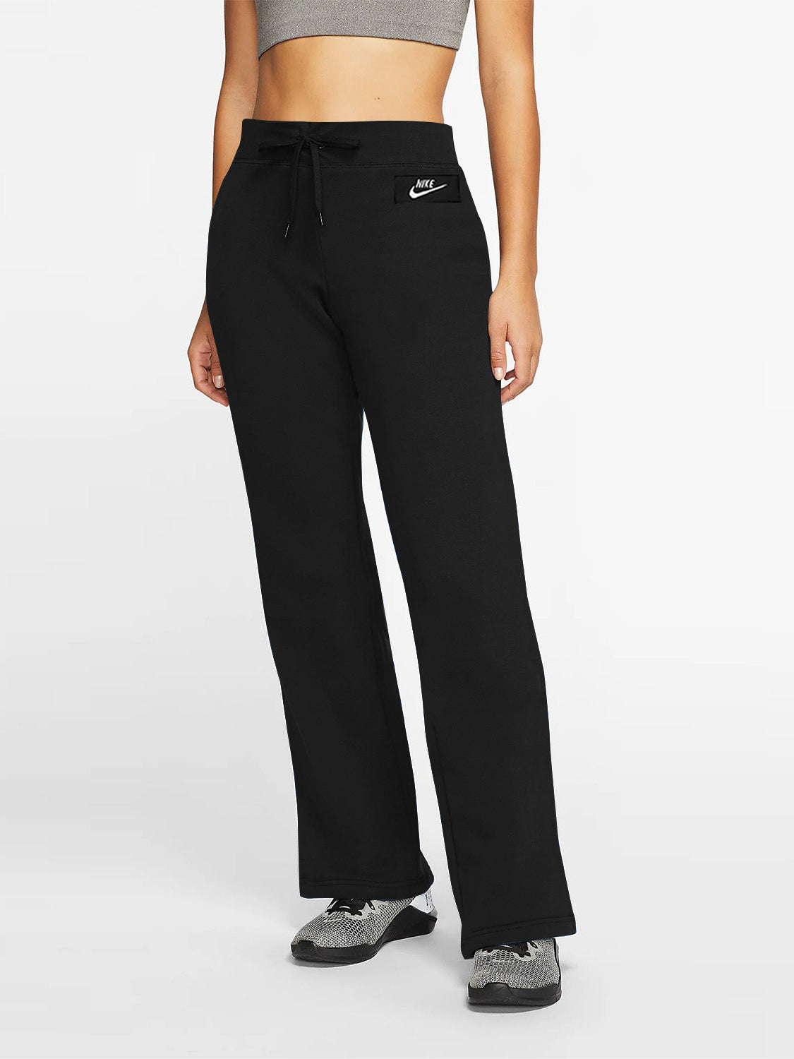 NK Fleece Slim Fit Without Pockets Jogger Trouser For Ladies-Black