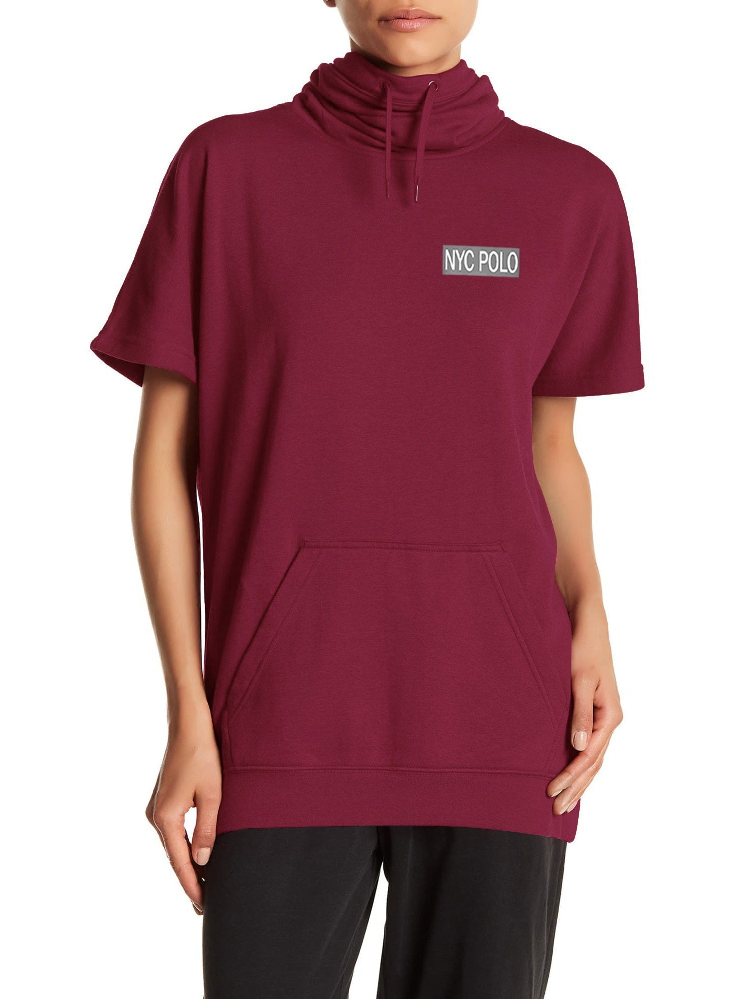 Nyc Polo Fleece Short Sleeve Hoodie For Ladies-Maroon-SP1500