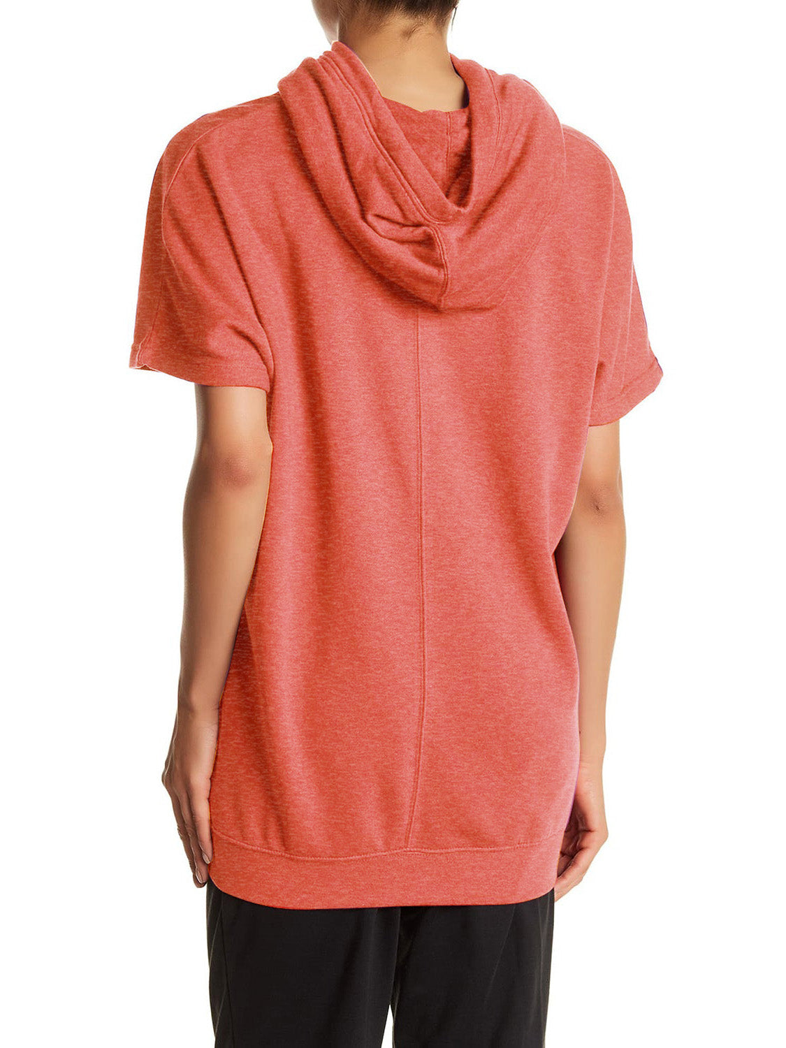 Nyc Polo Fleece Short Sleeve Hoodie For Ladies-Carrot Red Melange-SP1550