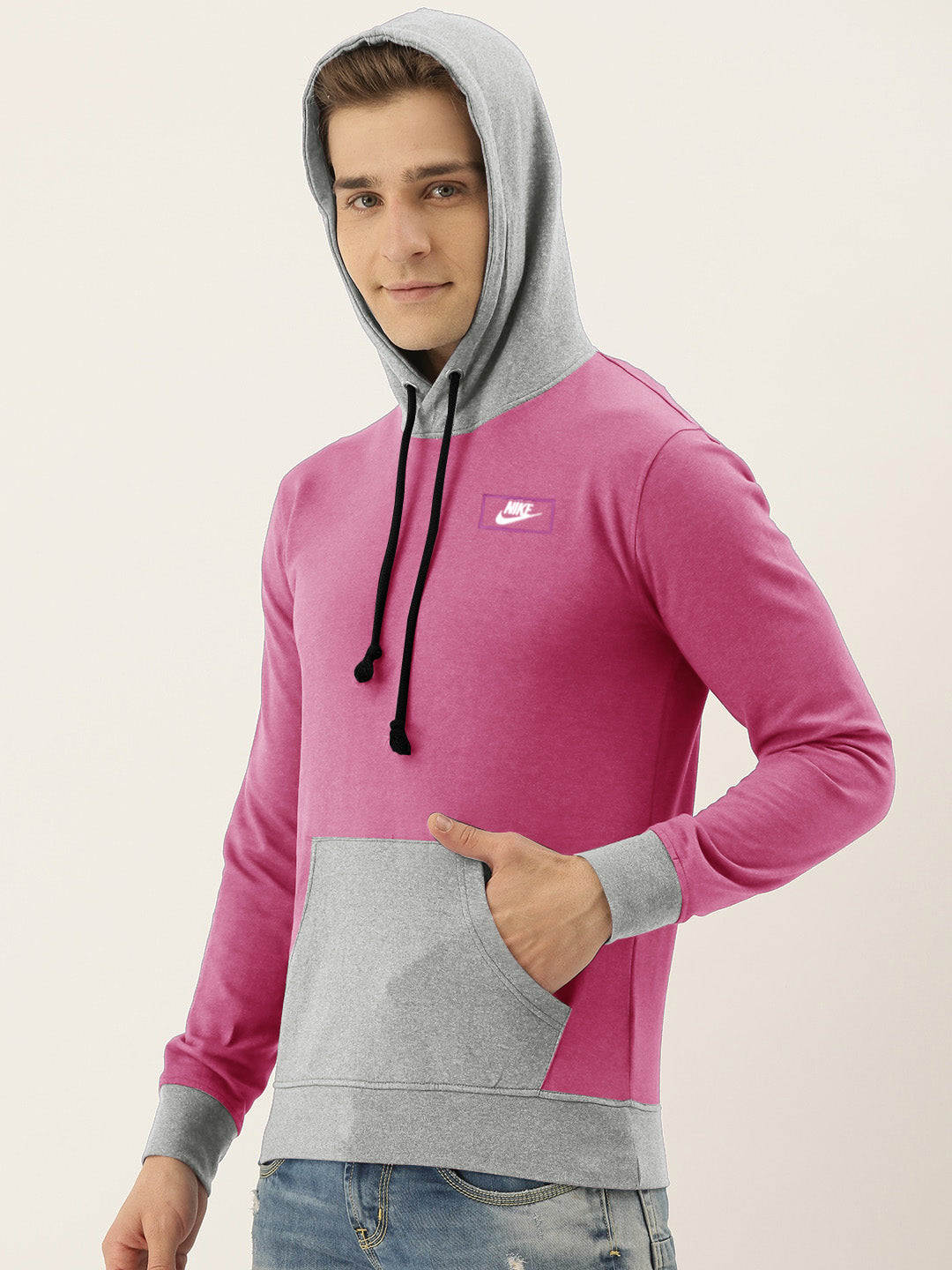 Nk Fleece Pullover Hoodie For Men Pink & Grey-SP670