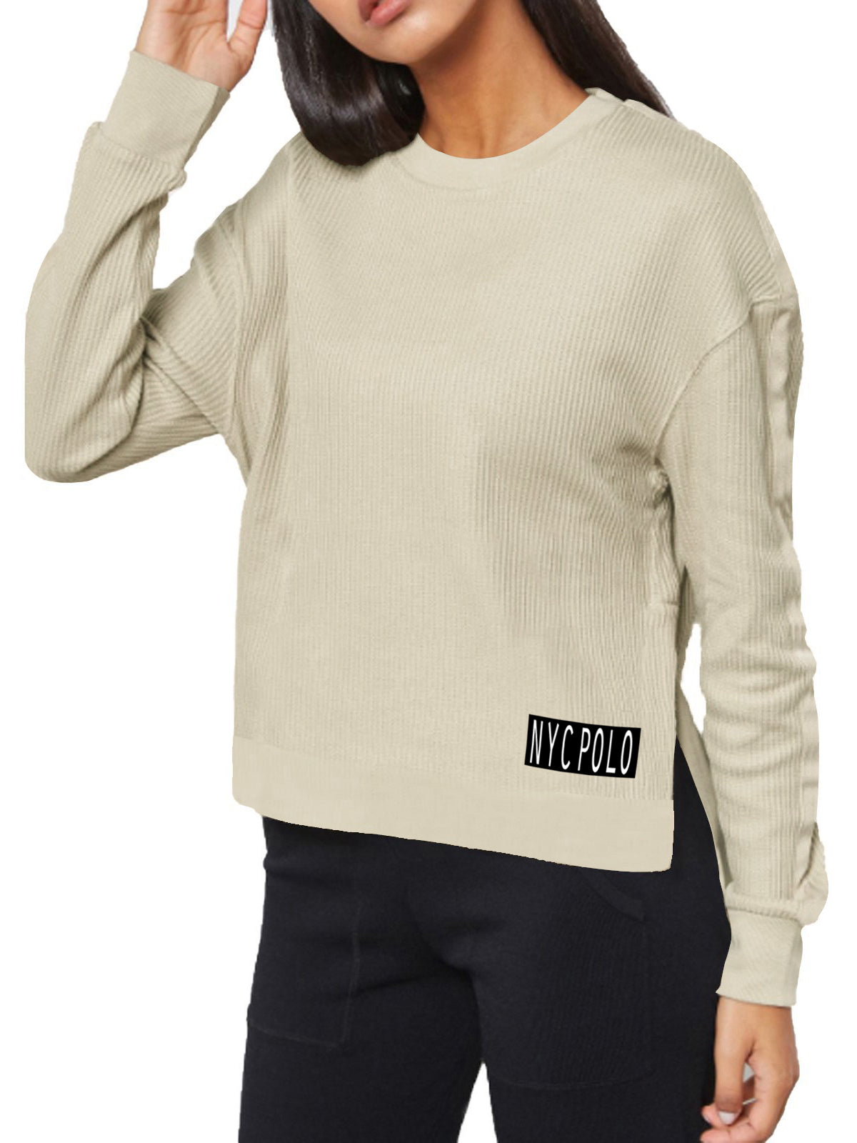 Nyc Polo  Noble Fight Sand Washed Sweatshirt For Ladies-Skin-SP758