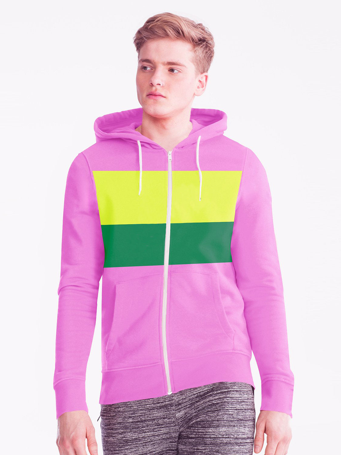 Next Fleece Zipper Hoodie For Men-Pink with Panels-SP494