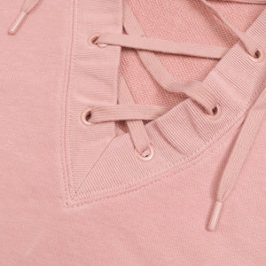 NK Terry Fleece Lace Up Hoodie For Ladies-Light Pink-RT903