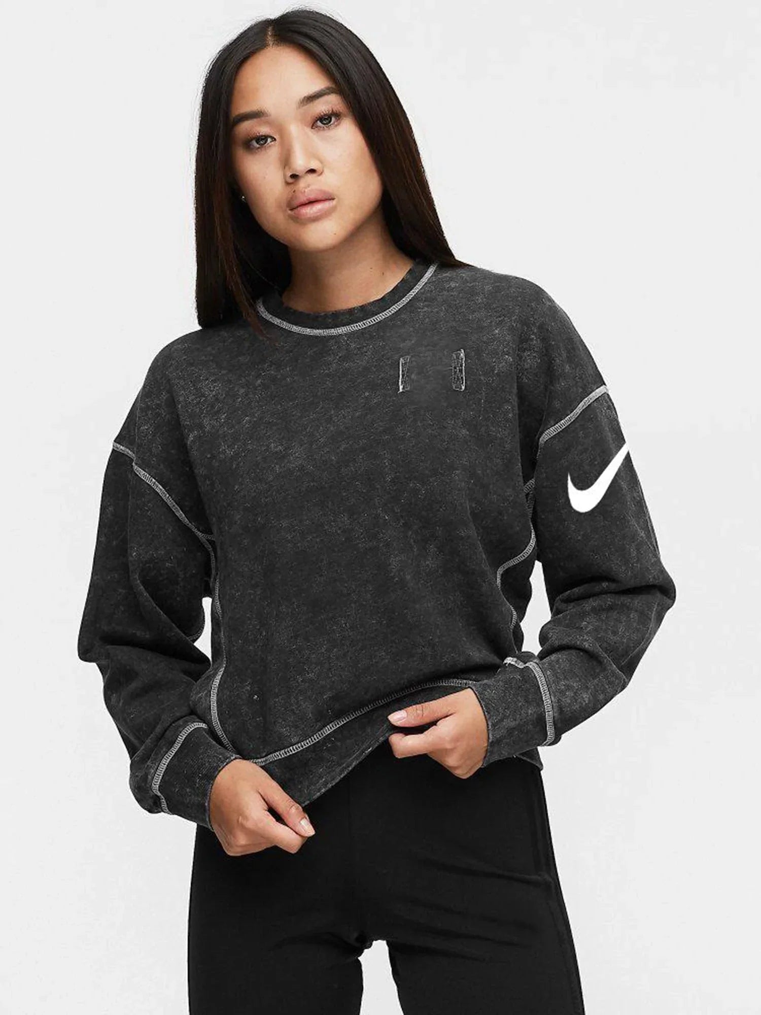 Nk Terry Fleece Rebel Sweatshirt For Ladies-Black Faded-BR370