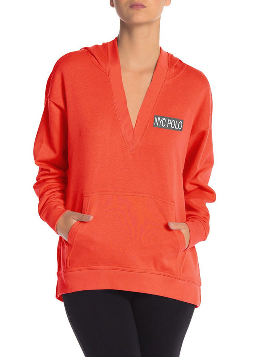 NK Terry Fleece Long V Neck Hoodie For Ladies-Orange-SP1318
