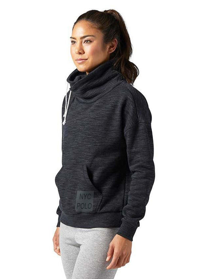 NYC Polo Terry Fleece Cowl Neck Hoodie For Ladies-Black Melange-SP722
