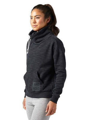 NYC Polo Terry Fleece Cowl Neck Hoodie For Ladies-Black Melange-SP722