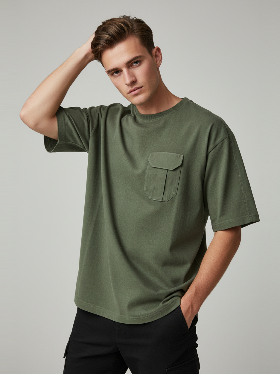 Stylish P.Q Summer Tee Shirt For Men-Olive Green-BEE15