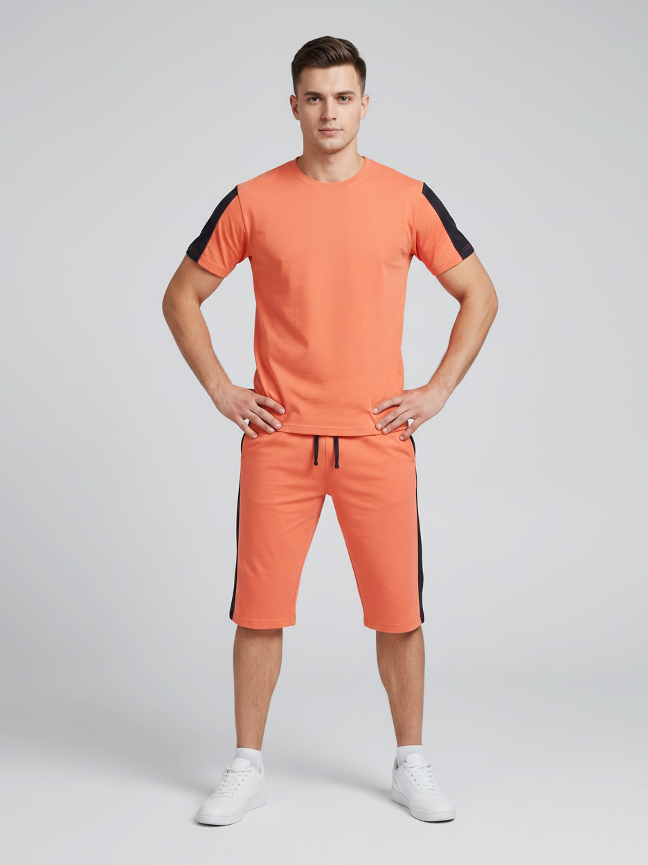 Summer Co Ord Set For Men-Light Orange-BE5453