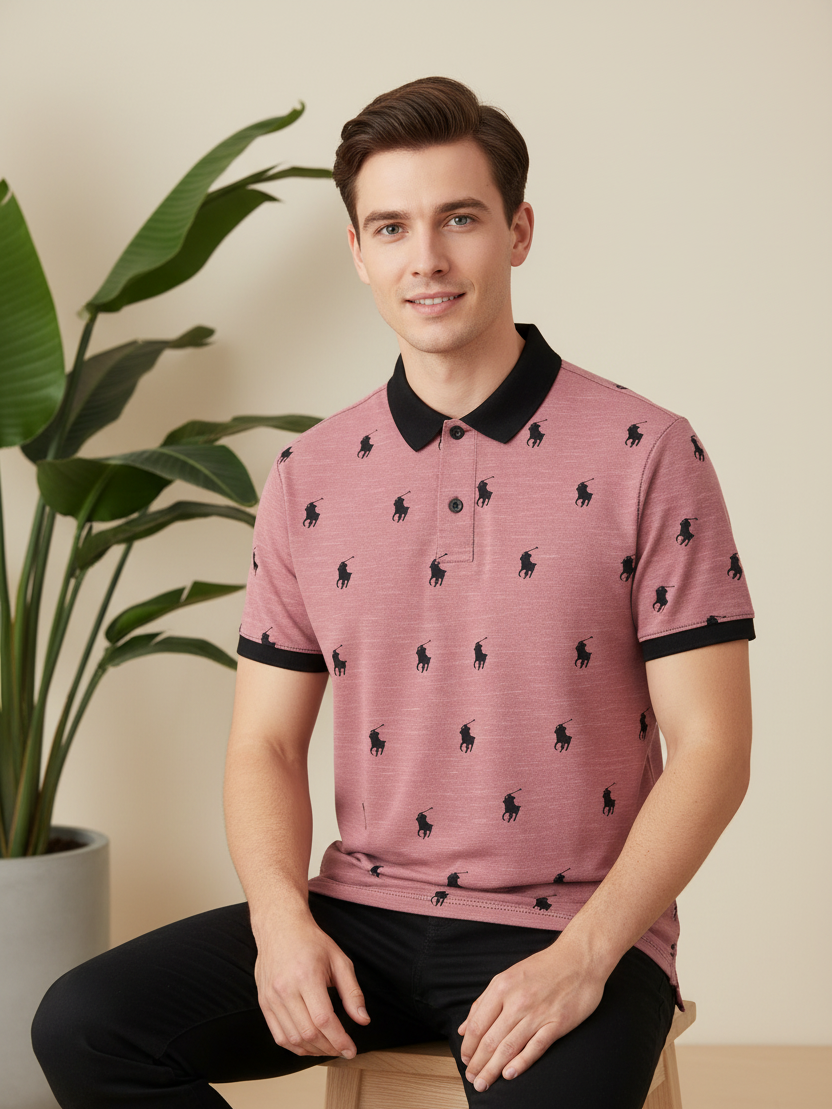 PRL Summer Polo Shirt For Men-Carrot Red Melange-BE770/BR13017