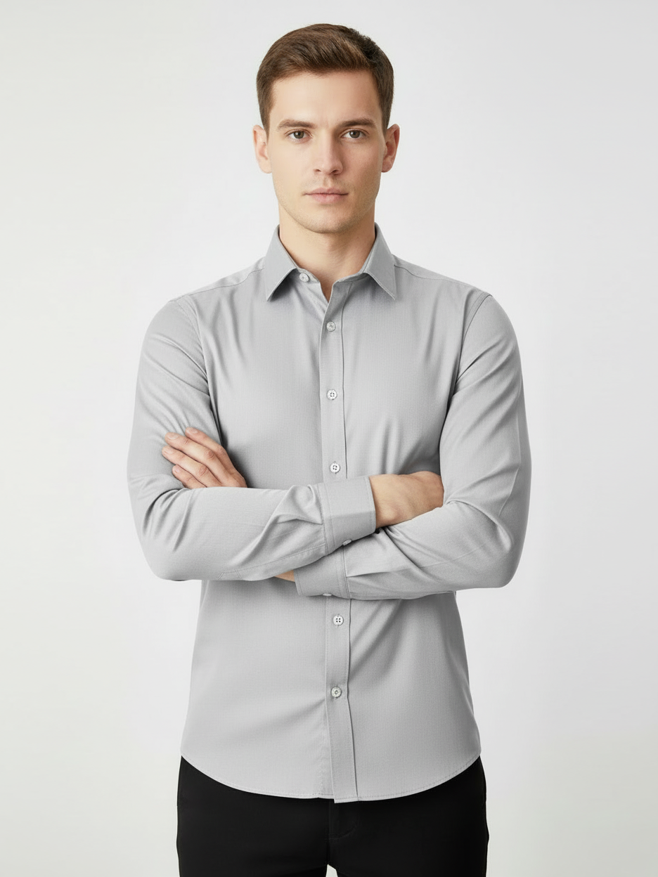 Rawgear 4 Side Lycra Slim Fit Long Sleeve Casual Shirt For Men-Light Grey-RG03