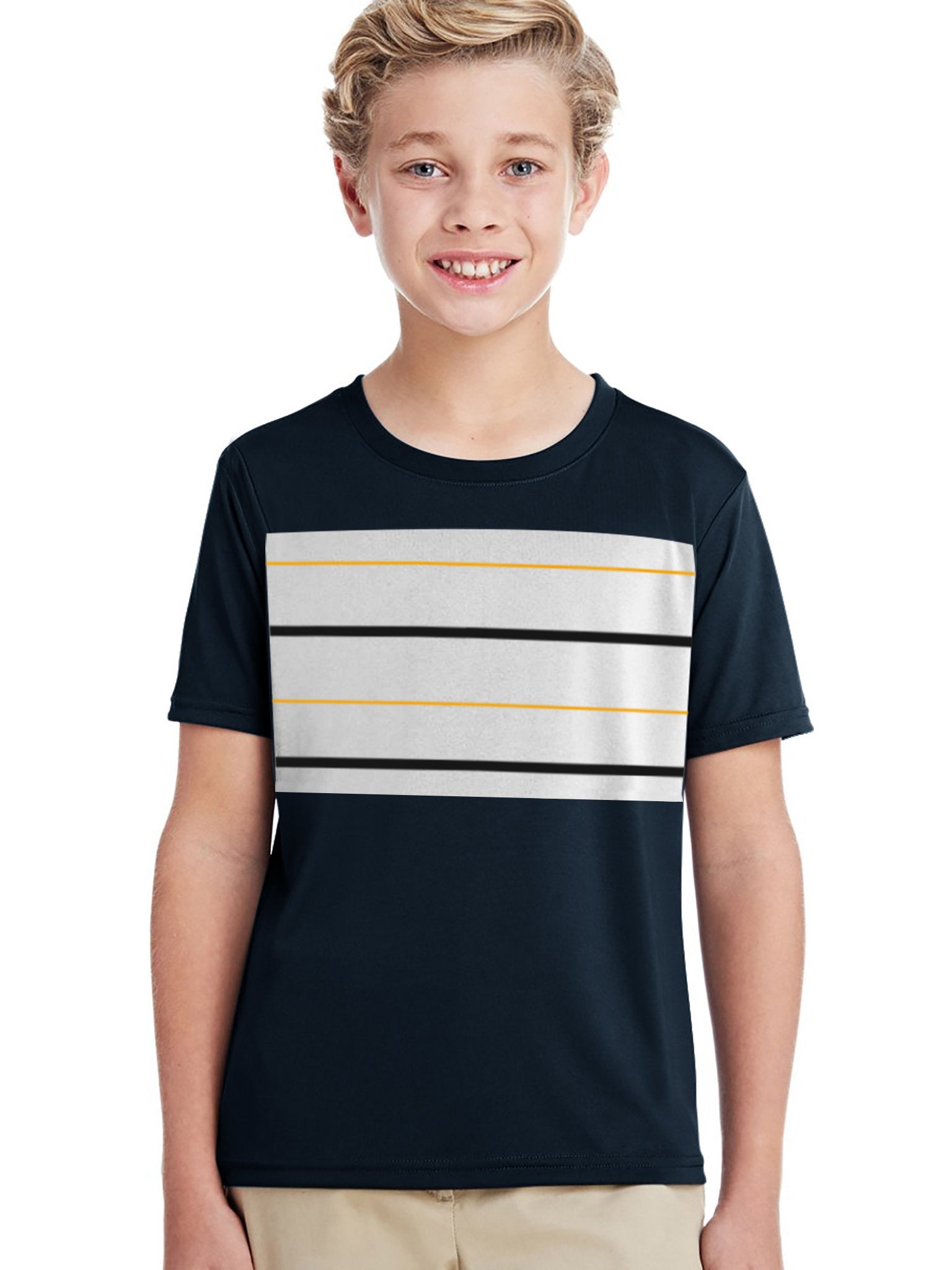 NXT Crew Neck Single Jersey Tee Shirt For Kids-Navy & White with Stripes-SP2288