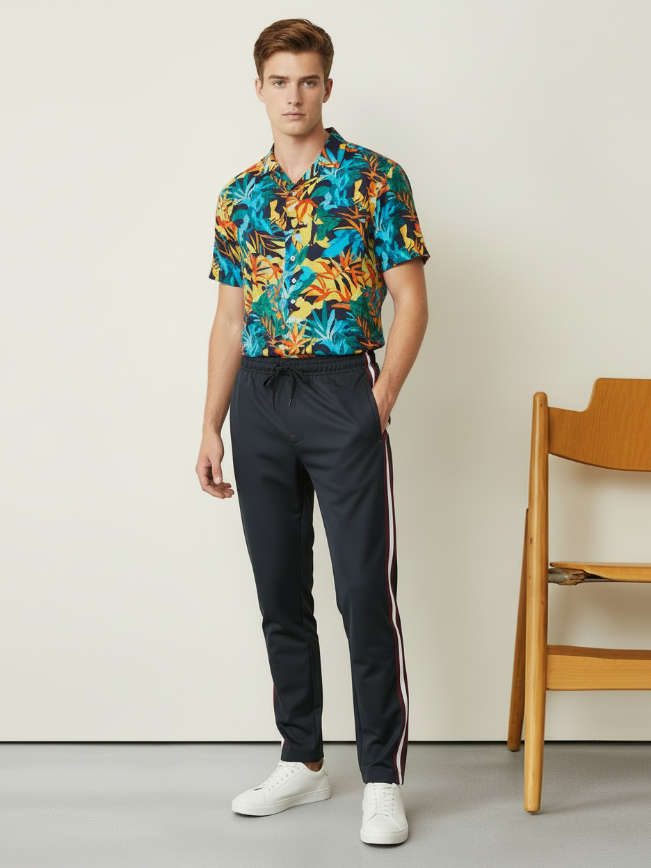 Slazenger Stylish Summer Trouser For Men-Black with Maroon & White Stripe-BR14341