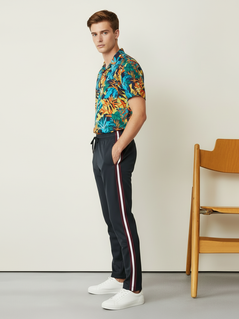 Slazenger Stylish Summer Trouser For Men-Black with Maroon & White Stripe-BR14341
