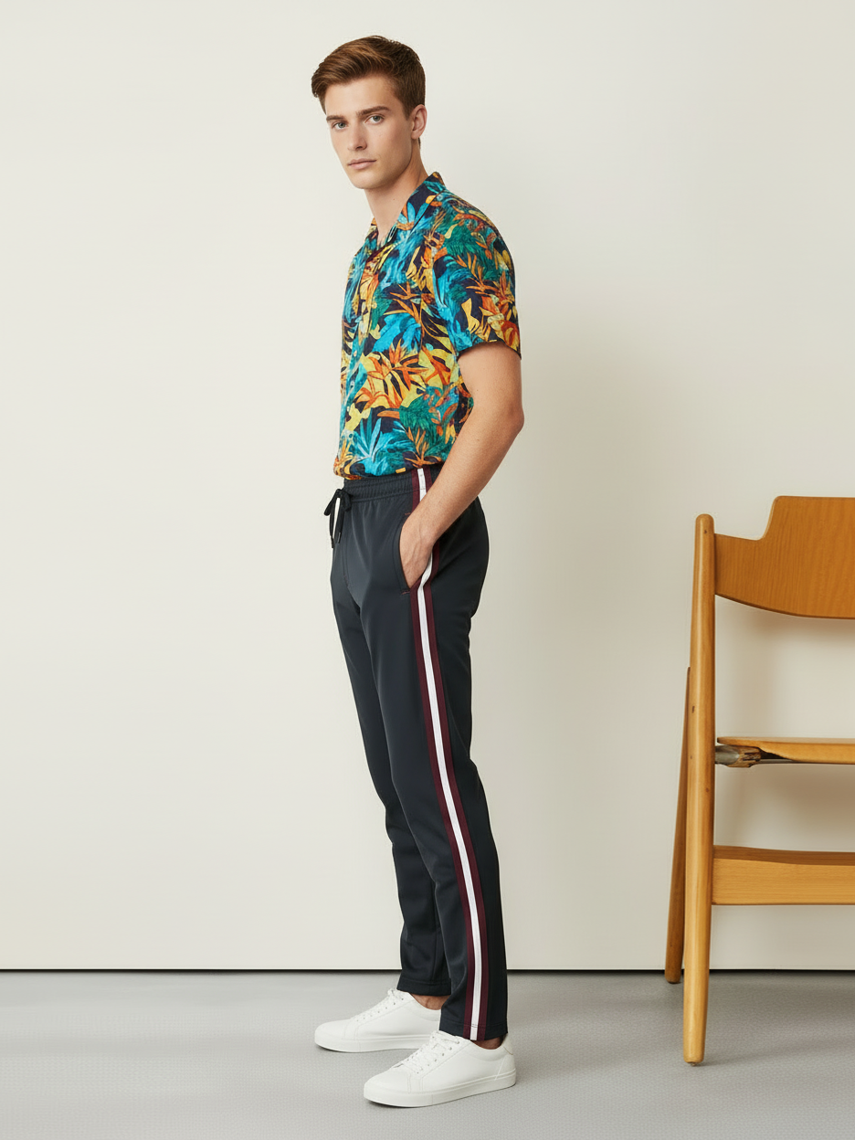 Slazenger Stylish Summer Trouser For Men-Black with Maroon & White Stripe-BR14341