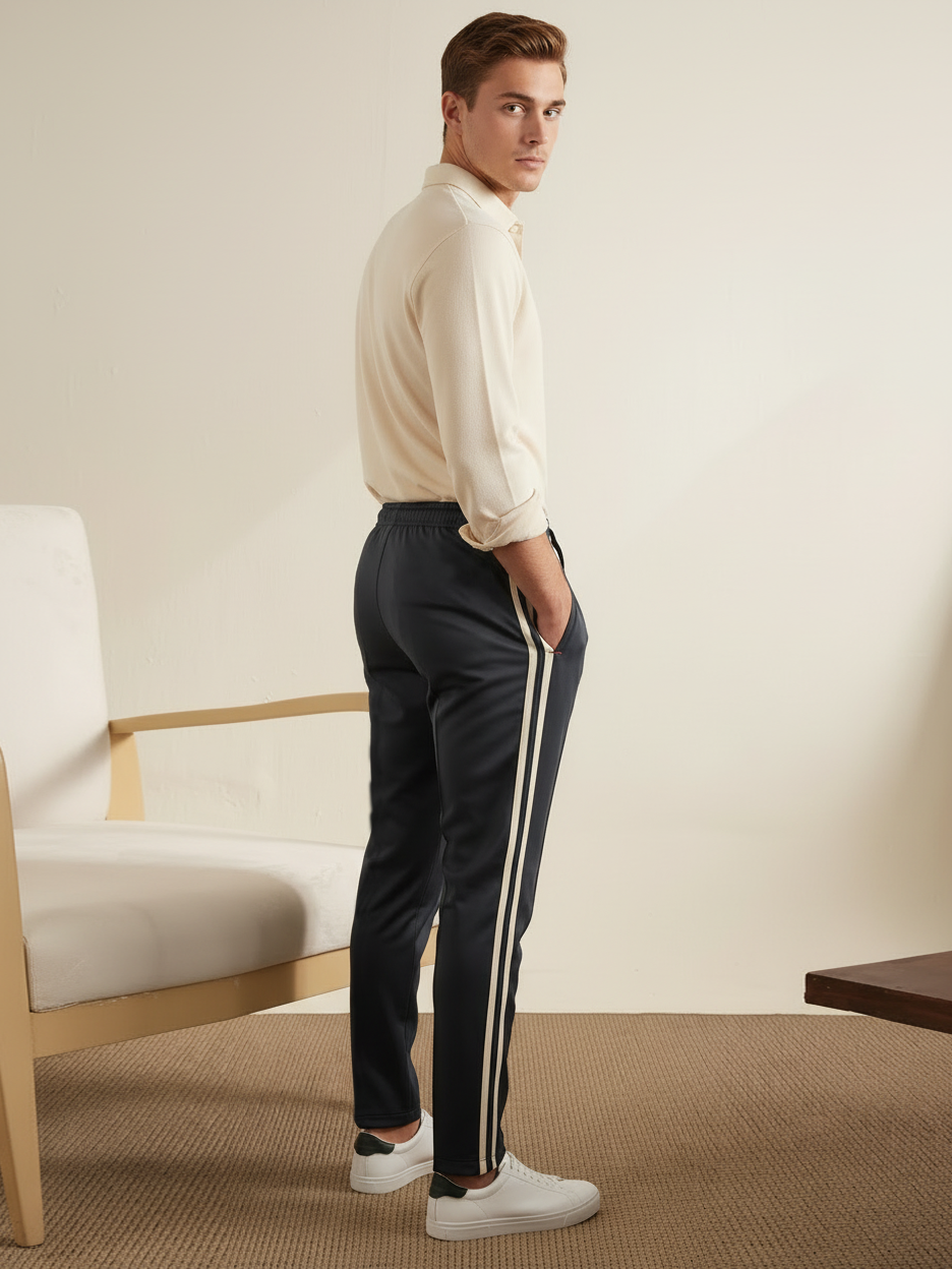 Slazenger Stylish Summer Trouser For Men-Black with Green & Blue Stripe-BR14353