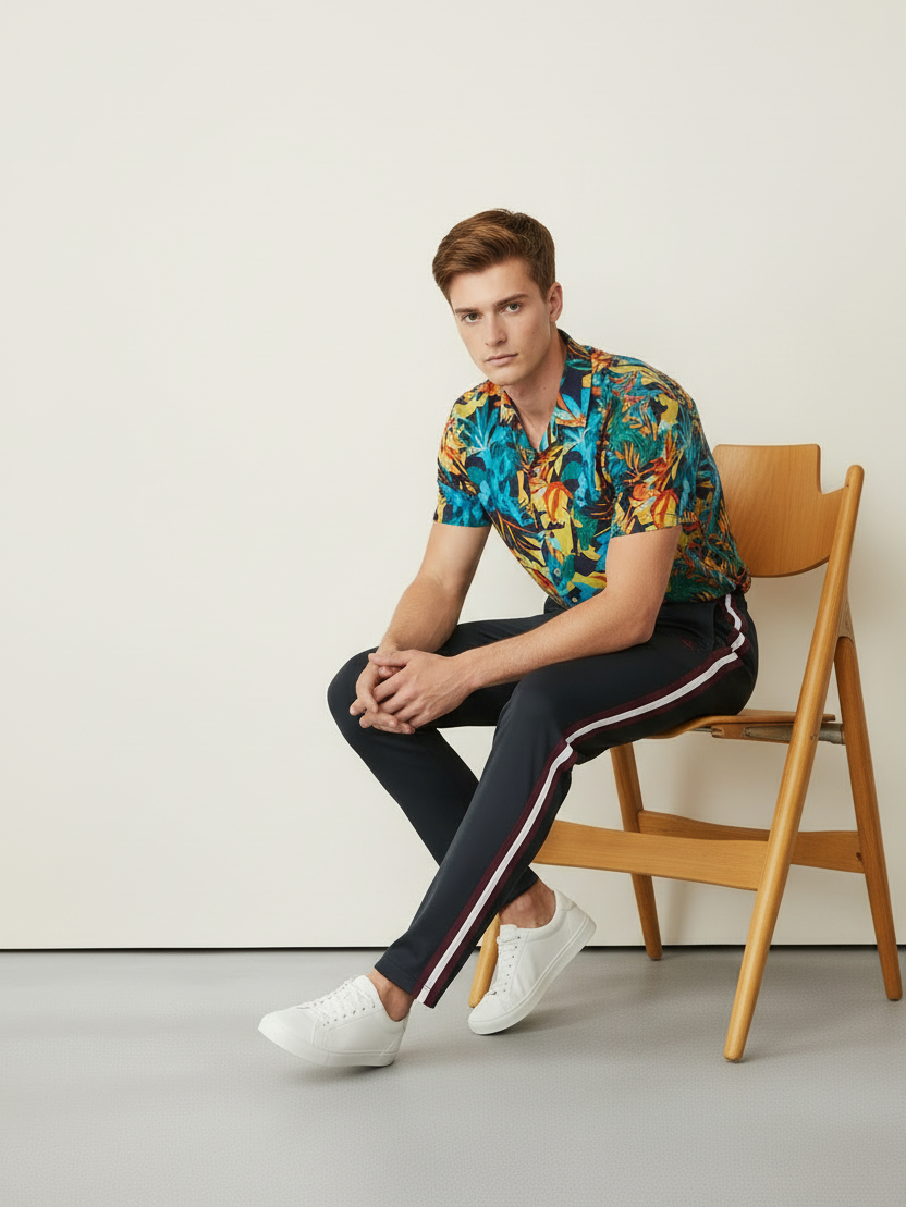 Slazenger Stylish Summer Trouser For Men-Black with Maroon & White Stripe-BR14341